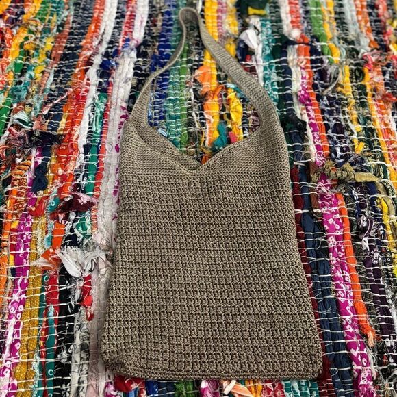JACQUELINE FERRAR vintage crochet Stylish Tan Woven Bag - Picture 4 of 6